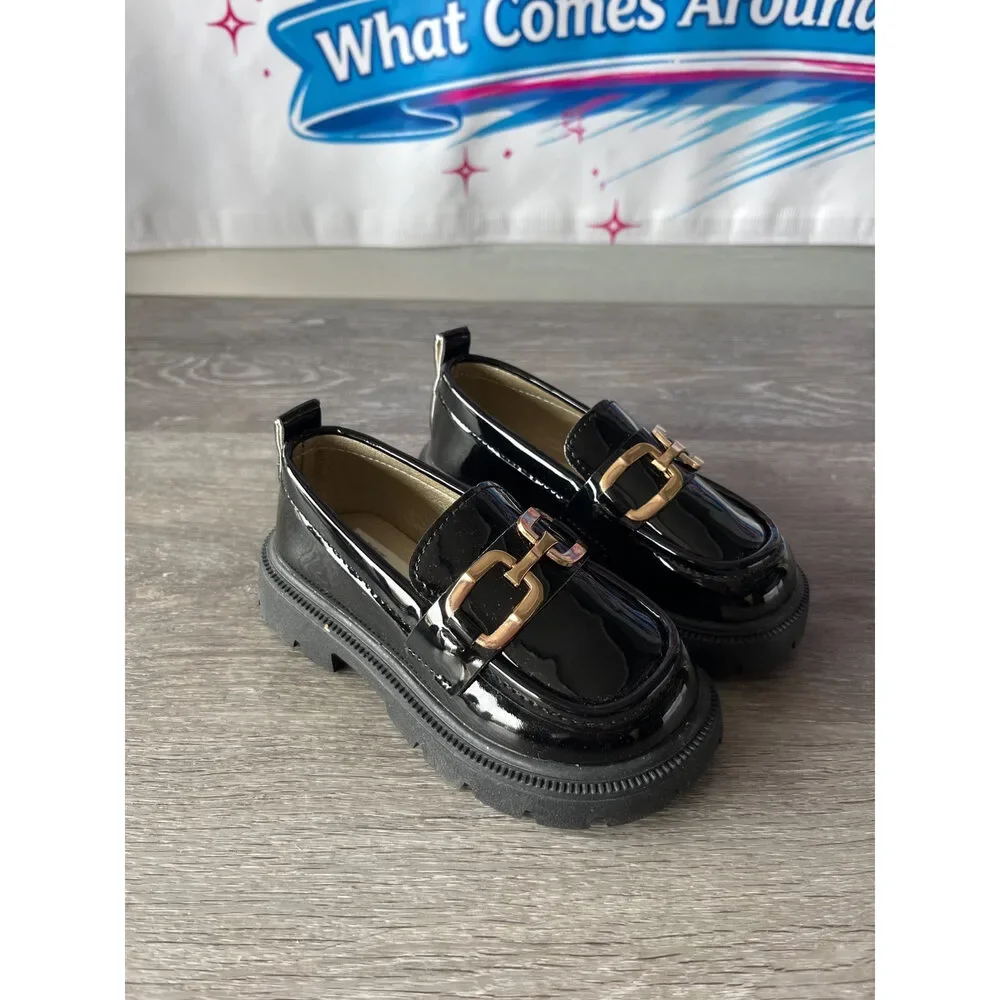 Black Loafers With Gold Chain (Size 8 Children's)